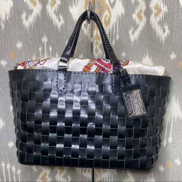 Ralph Lauren Black Calf Leather Basketweave Shopper Tote Hand Bag - Picture 15 of 16